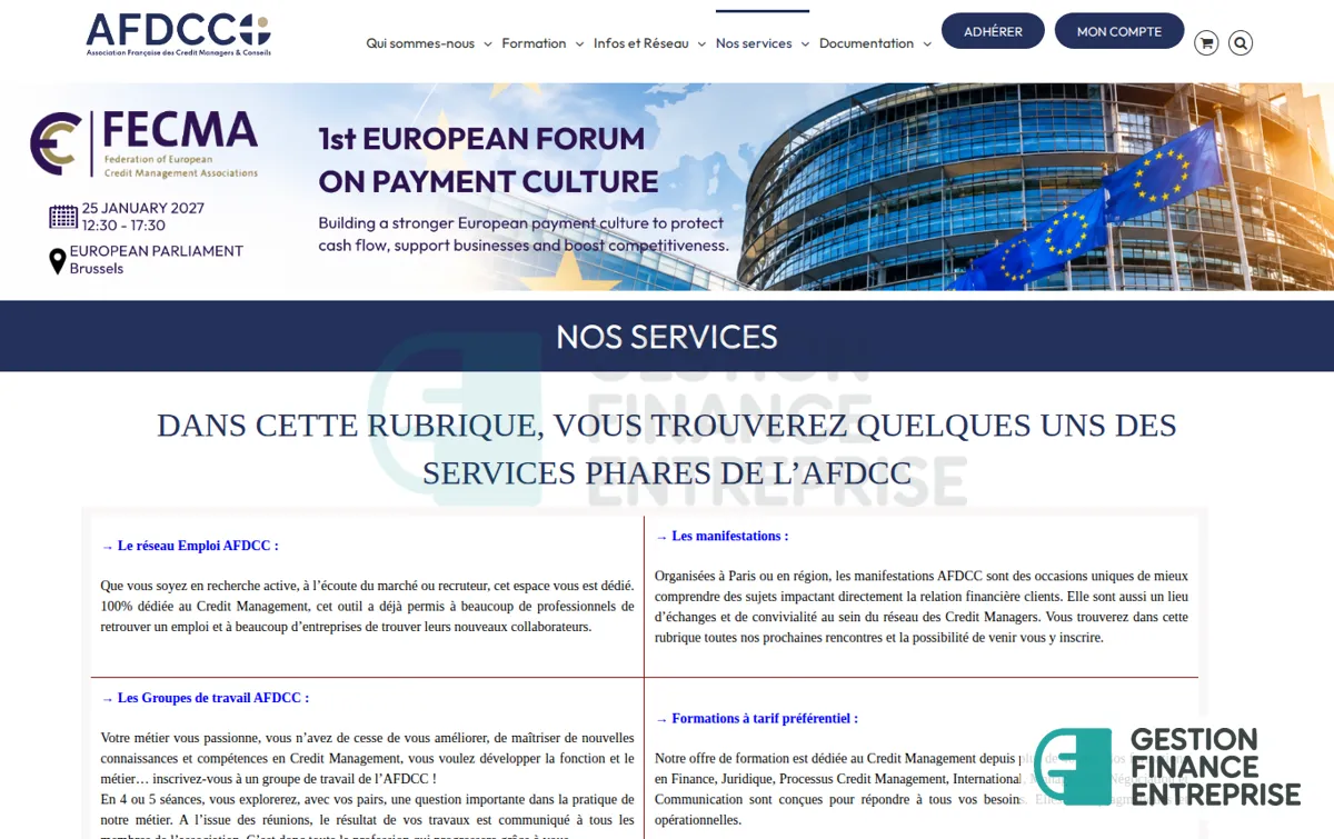 Capture : Nos services - L'ASSOCIATION FRANCAISE DES CREDIT MANAGERS ET CONSEILS